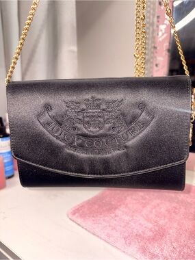 Juicy Couture Black Satin Crossbody with Gold Chain